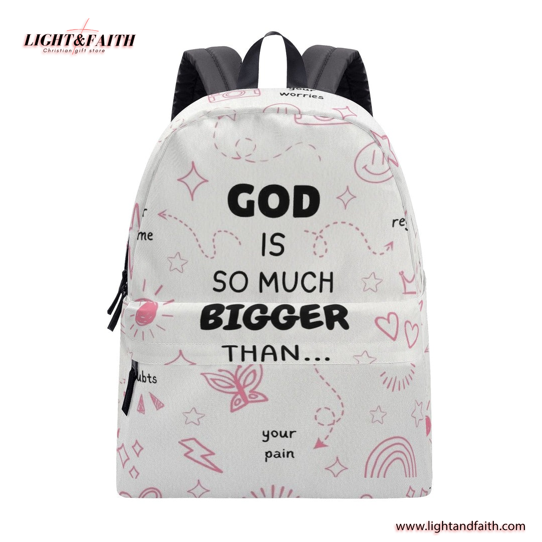 God Is Good So Much Bigger Than Backpack, Christian Faith Backpack, Inspirational Bible Verse Backpack, Overcome Doubts and Pain School Bag, Motivational Religious Gift.PLAF56
